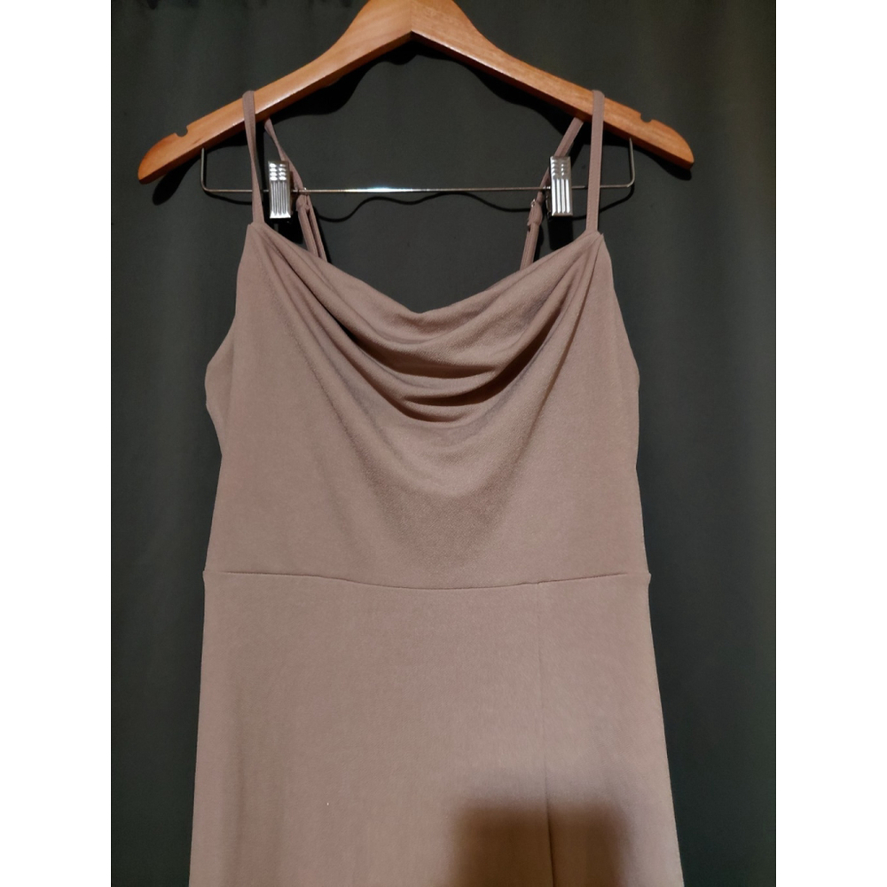 BIRDY GREY Ash Crepe Long Maxi Formal Dress Taupe With Slit Size Small NWOT - Picture 9 of 13